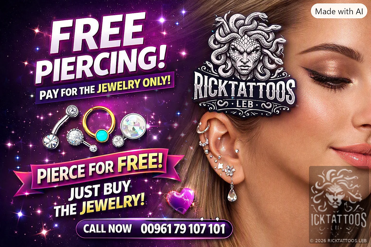 RickTattoos Beirut piercing jewelry offer